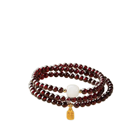 Garnet Jade Beaded Bracelet for Women | Vintage Design with White Jade & Golden Charm - STAR8S