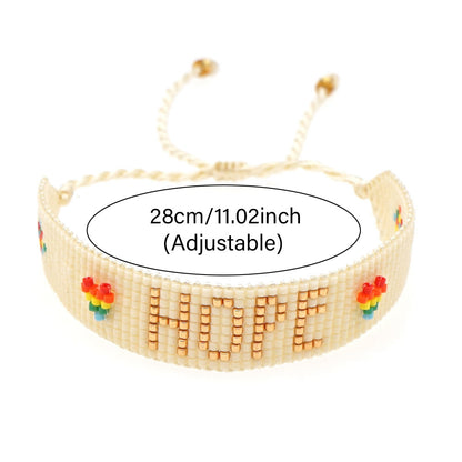 Boho Heart Friendship Bracelet – Handmade Woven Seed Bead HOPE Rainbow Letter Bracelet | Adjustable Bohemian Jewelry