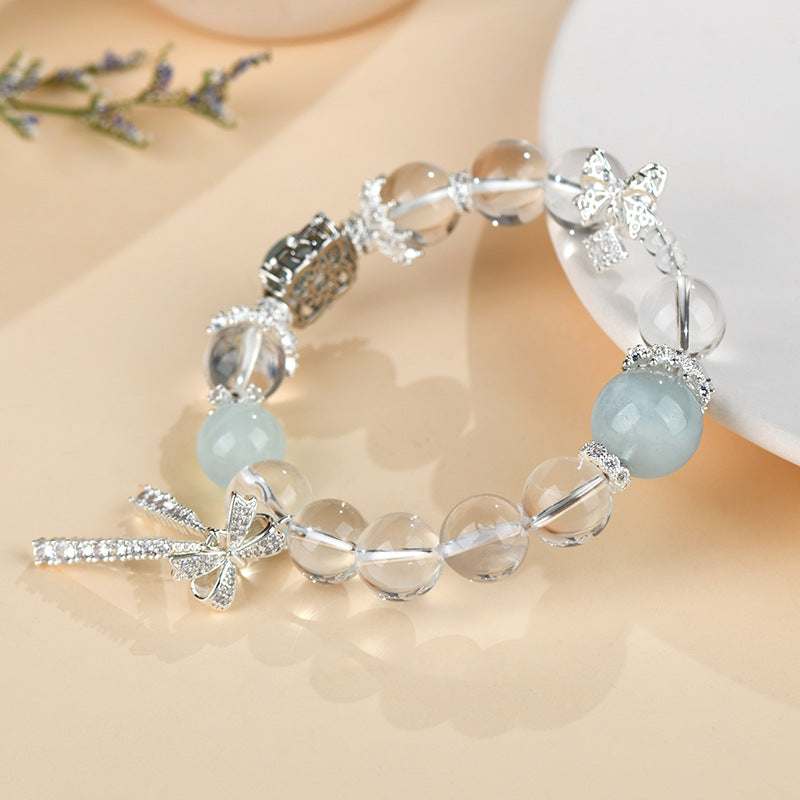 aquamarine crystal bracelet with butterfly charms | elegant women’s fashion jewelry