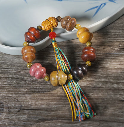 Multi-Wood Gourd Bead Bracelet Handmade Lucky Prayer Beads | Blessing Bracelet for Men & Women