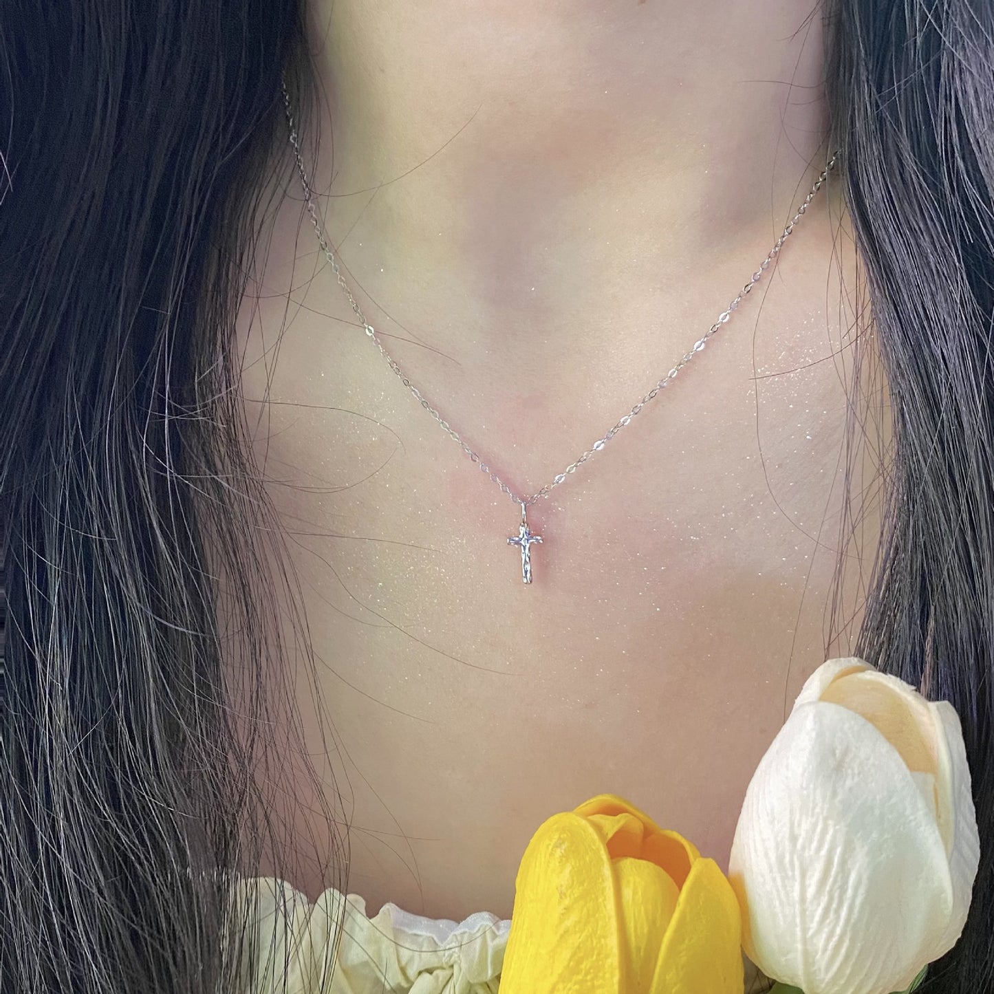 925 sterling silver 18k gold plated cross necklace - hammered design minimalist chic