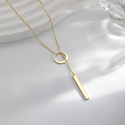 Minimalist Circle and Vertical Bar Lariat Necklace for Women Dainty Long Drop Y Necklace Gold Tone Geometric Clavicle Collarbone Chain Edgy Punk Elegant Layering Jewelry Birthday Anniversary Gift for Her