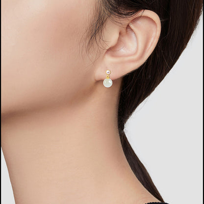 Elegant Hetian Jade & Pearl Stud Earrings | S925 Silver Inlay | Stylish and Simple Design