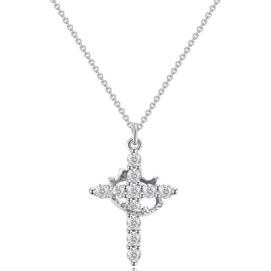 CZ Crystal Crown Cross Pendant Necklace for Women Dainty Layering Choker Sparkling Cubic Zirconia Religious Crucifix Tiara Charm Minimalist Christian Faith Religious Amulet Gift for Her High-Shine Finish 40cm+5cm