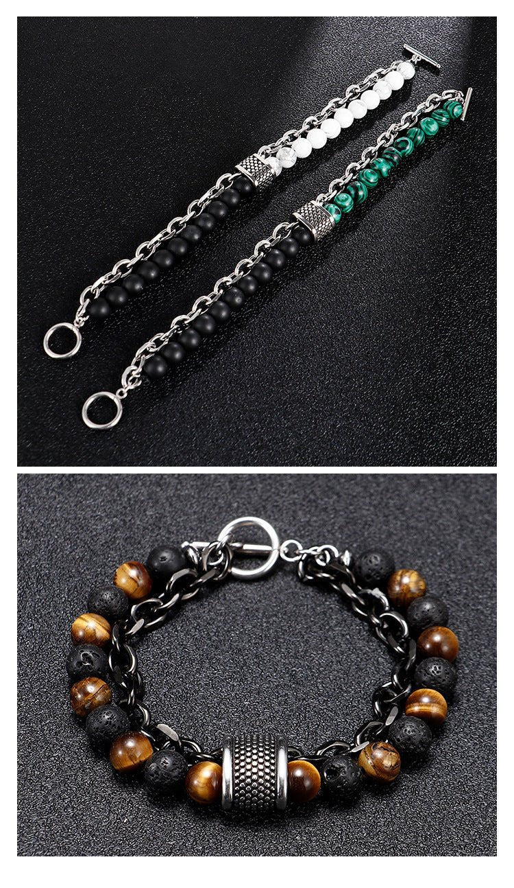 Punk Style Matte Tiger Eye Stone Bracelet for Men - Unique Natural Stone Beaded Chain Bracelet - STAR8S