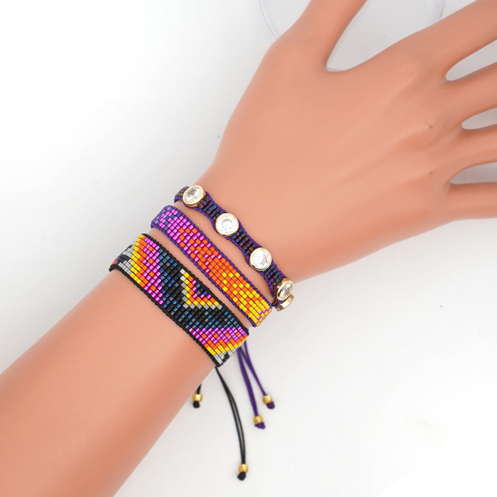 colorful heart boho friendship bracelets — handmade woven seed bead bracelet, adjustable, gift-ready