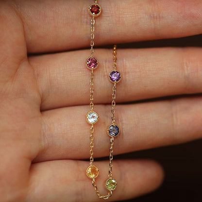 Rainbow Zircon Bracelet | 925 Sterling Silver with 18K Gold Plating | Elegant & Colorful Jewelry for Women - STAR8S