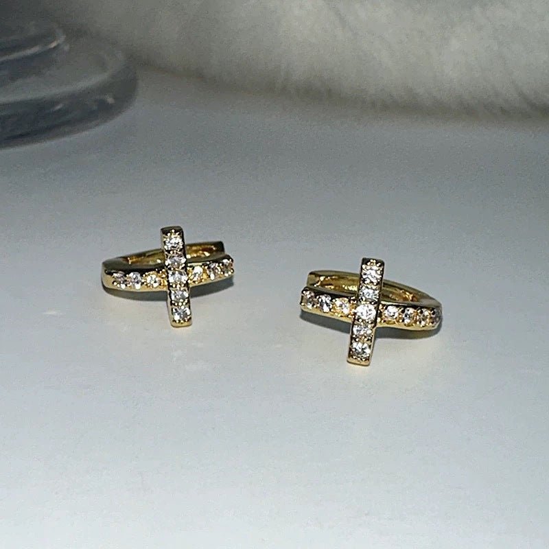 s925 sterling silver gold plated zircon cross mini hoop earrings – elegant & trendy - star8s