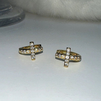S925 Sterling Silver Gold Plated Zircon Cross Mini Hoop Earrings – Elegant & Trendy - STAR8S