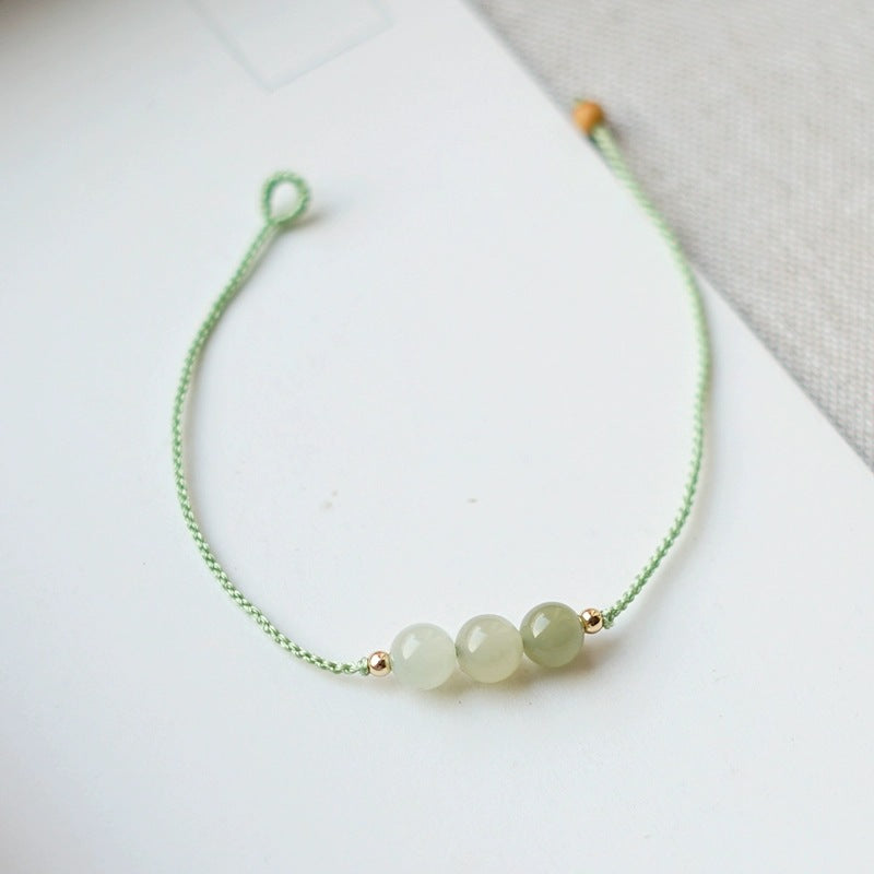 natural clear water gradient hetian jade handwoven braided anklet bracelet – elegant & simple jewelry