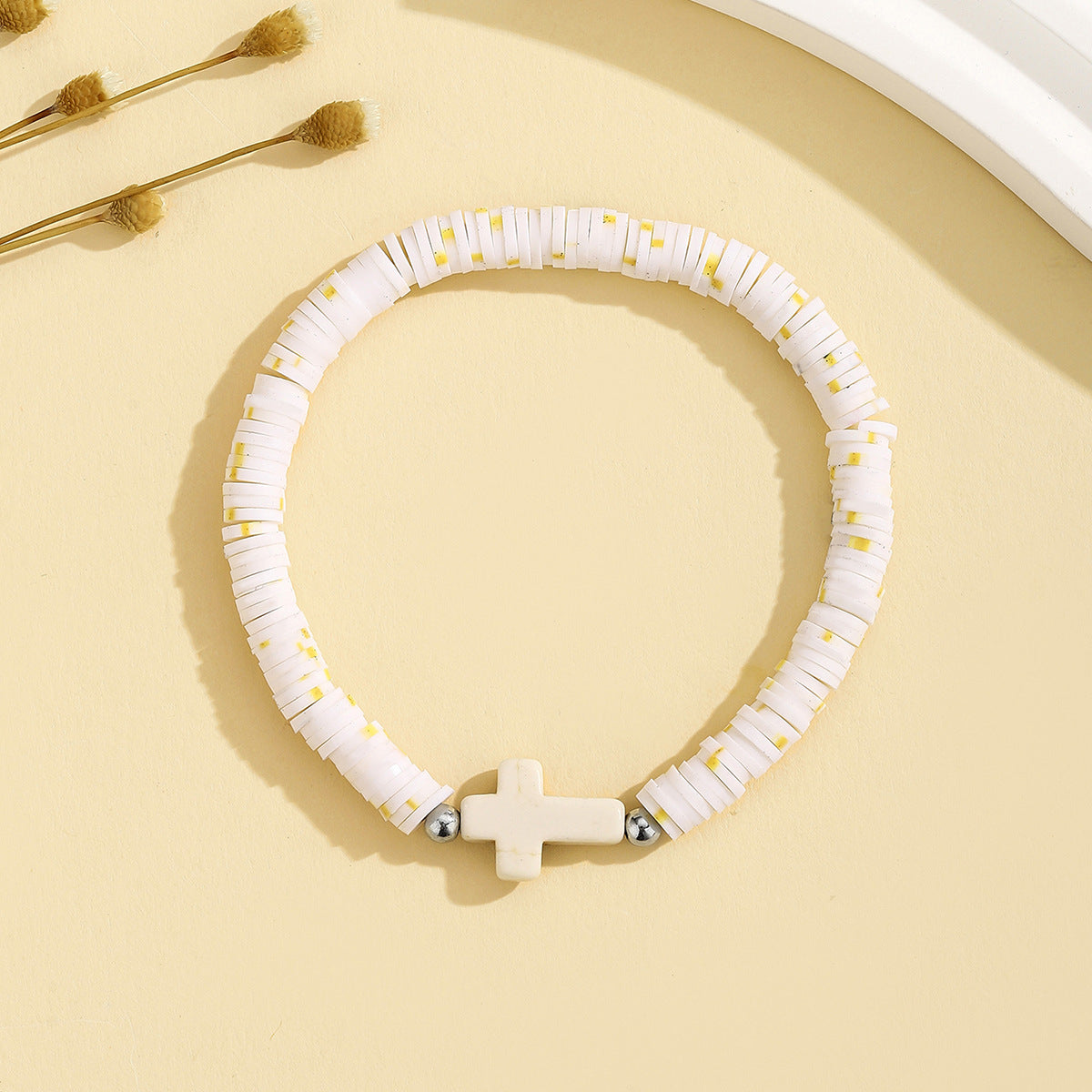 Turquoise Cross Bracelet Bohemian Colorful Polymer Clay Adjustable Stretch Bracelet - STAR8S