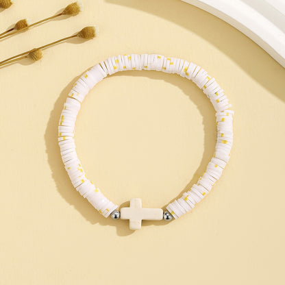 Turquoise Cross Bracelet Bohemian Colorful Polymer Clay Adjustable Stretch Bracelet - STAR8S