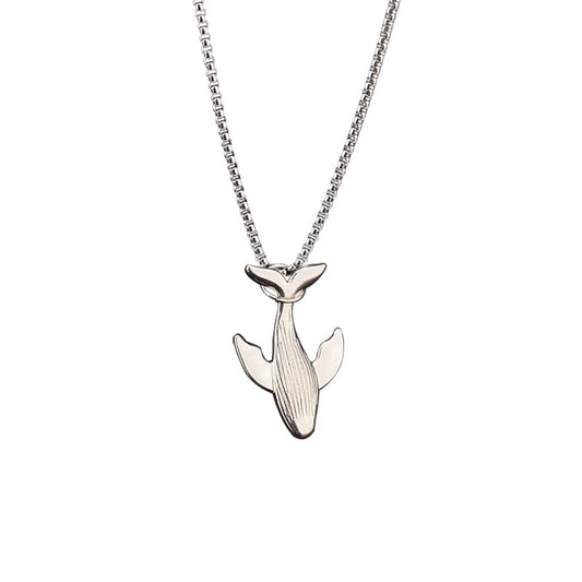 Titanium Steel Whale Fall Pendant Necklace for Men Unisex Vintage Silver Humpback Whale Tail Charm Long Box Chain Sweater Necklace Hip Hop Streetwear Minimalist Ocean Jewelry Aesthetic Gift 27.5 Inches