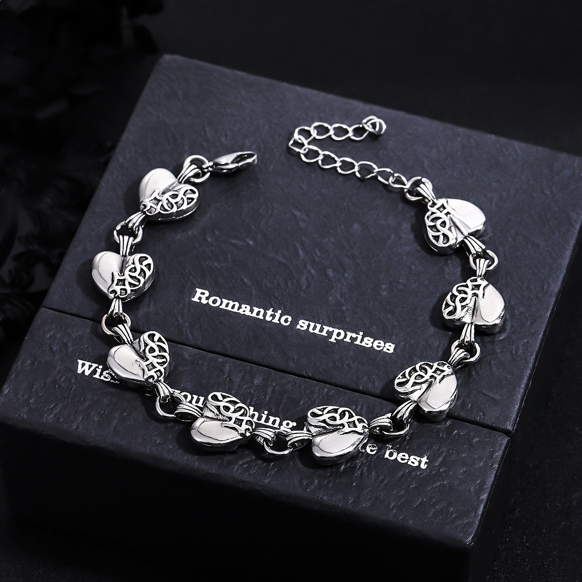 vintage carved heart pendant bracelet for men women stainless titanium steel link chain necklace couples matching jewelry gothic punk streetwear gift accessories