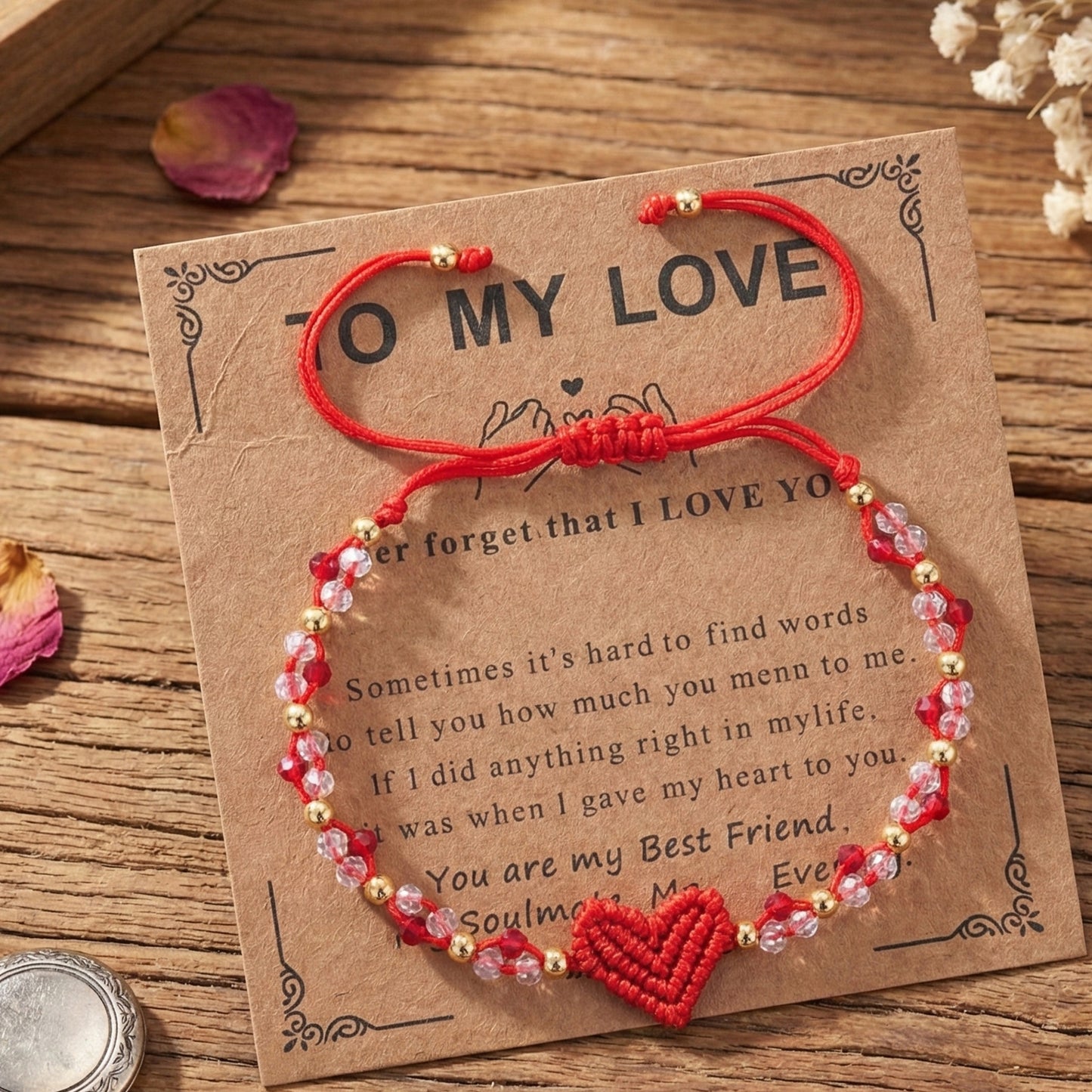 handmade red string bracelet for women girlfriend couples matching woven macrame heart charm bracelet crystal beaded adjustable rope anniversary valentine's day romantic love jewelry gift with card