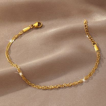 Gold Plated Chain Bracelet for Women Stainless Steel Singapore Water Wave Link Bracelet Twisted Ripple Layering Minimalist Dainty Wristband Adjustable Extension Extender Chain Light Luxury Elegant Fine Jewelry Gift for Her