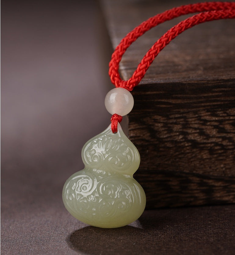 natural hetian jade wealth and fortune gourd pendant necklace | men & women jade amulet