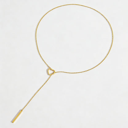 Gold-tone Lariat Necklace for Women Stainless Steel Open Heart Loop Y Necklace Sleek Vertical Drop Bar Pendant Dainty Choker Adjustable Layering Clavicle Chain Minimalist Ins Trendy Costume Jewelry Gift for Girlfriend 23.6 Inches