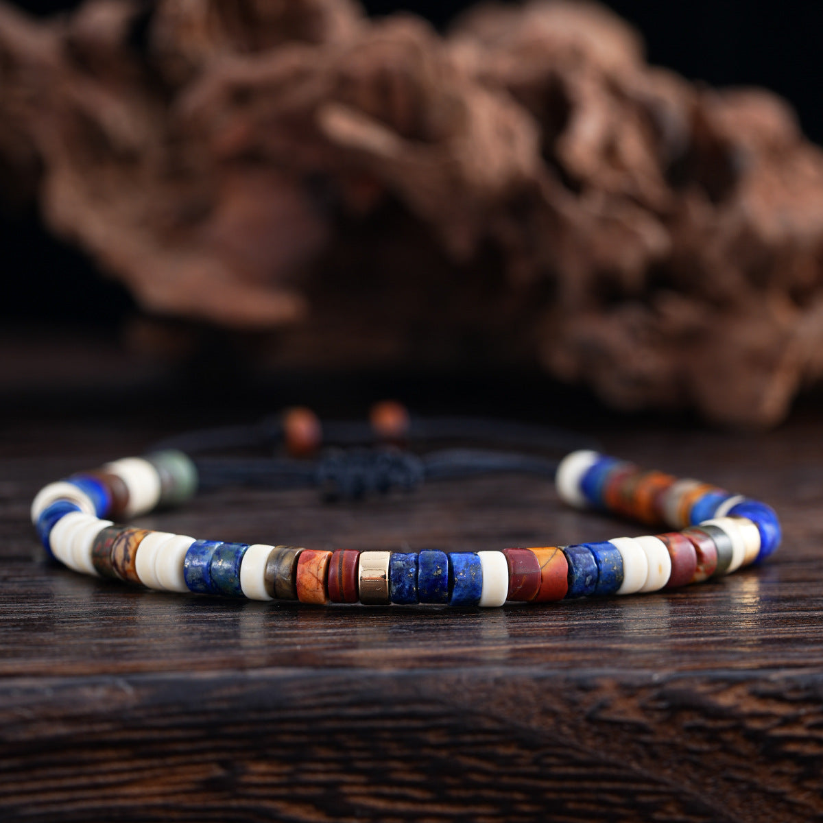 natural stone boho men bracelet – adjustable unisex woven beaded bracelet - star8s