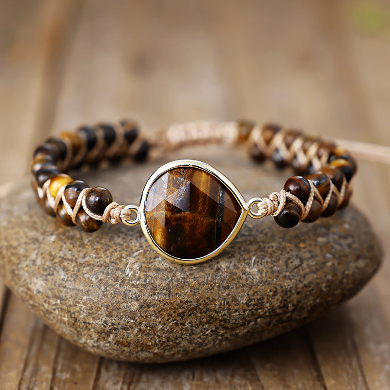 boho braided friendship bracelet with labradorite, black agate, tiger eye & amazonite - star8s