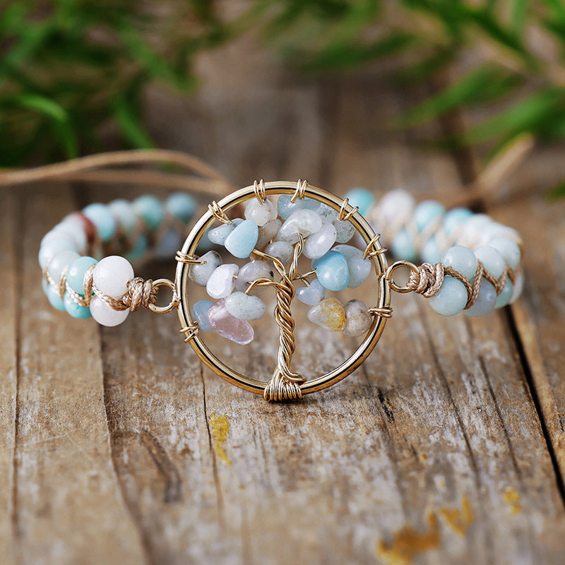 natural stone tree of life amethyst braided bracelet — handmade spiritual jewelry - star8s
