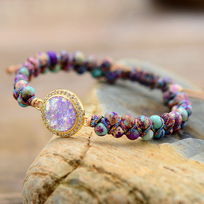 Imperial Jasper Opal Braided Adjustable Friendship Bracelet – Purple & Turquoise Beaded Boho Jewelry - STAR8S