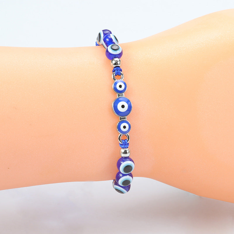evil eye bracelet with blue eye fish beads - adjustable protective charm bracelet - star8s
