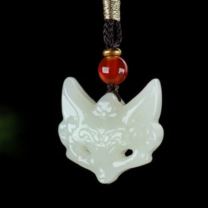 Natural Hetian Jade White Jade Fox Mask Pendant 🦊 | Handcrafted Jade Jewelry for Men & Women