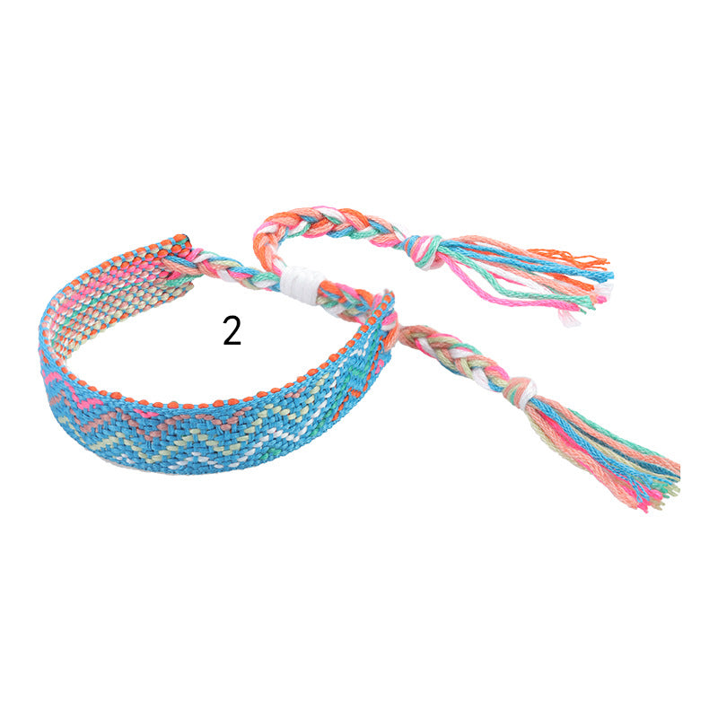 boho woven friendship bracelet – wide colorful tassel wristband, adjustable bohemian bracelet