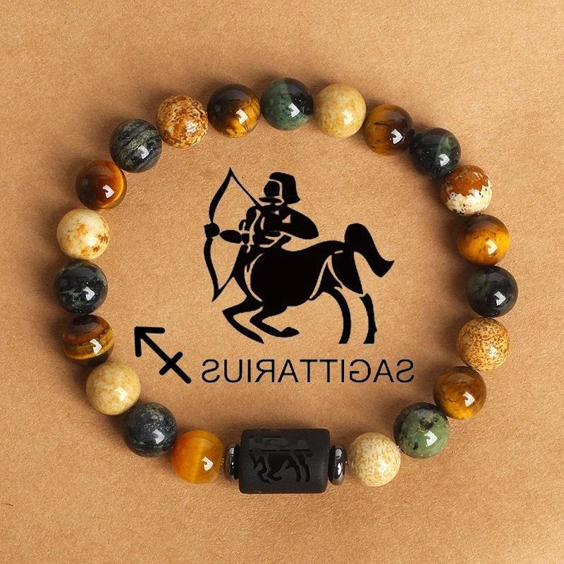 12 the Zodiac Signs Natural Stone Beaded Bracelet - Tiger Eye - STAR8S