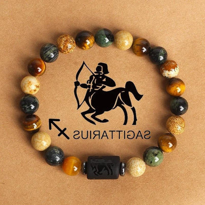 12 the Zodiac Signs Natural Stone Beaded Bracelet - Tiger Eye - STAR8S