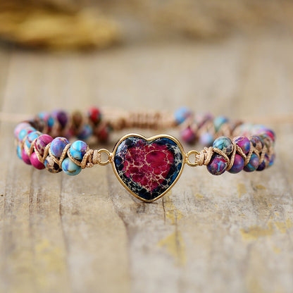 Emperor Stone Heart Shaped Double-Layer Braided Adjustable Bracelet - STAR8S