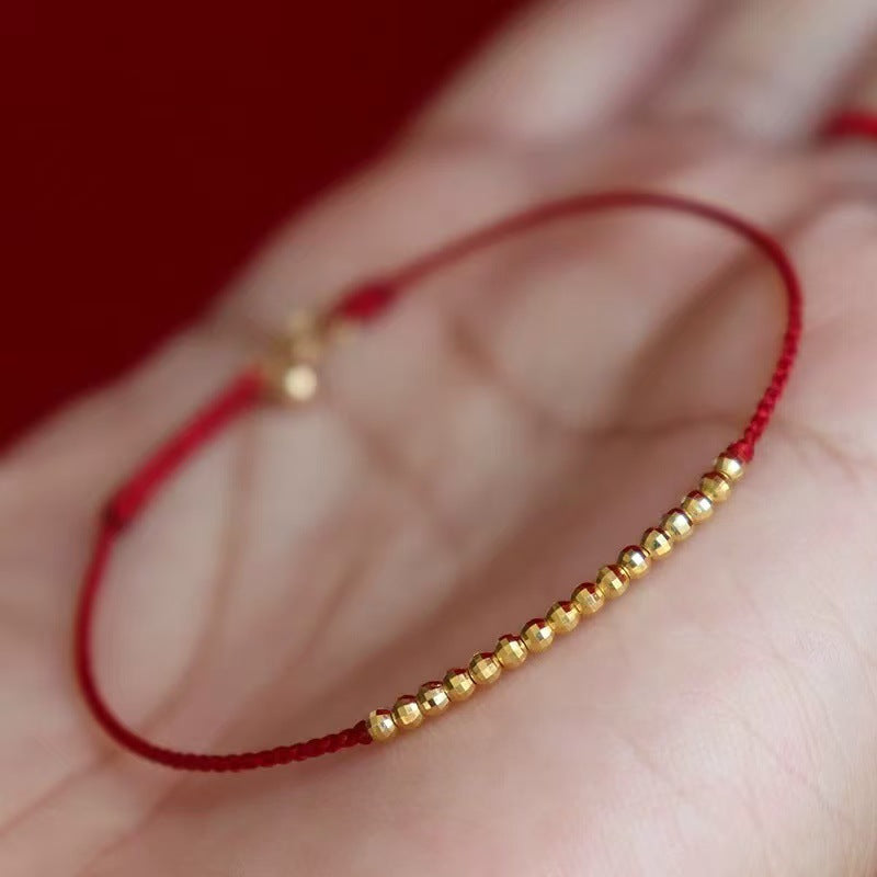 red string bracelet with gold beads | minimalist woven red cord bracelet for women | chic jewelry