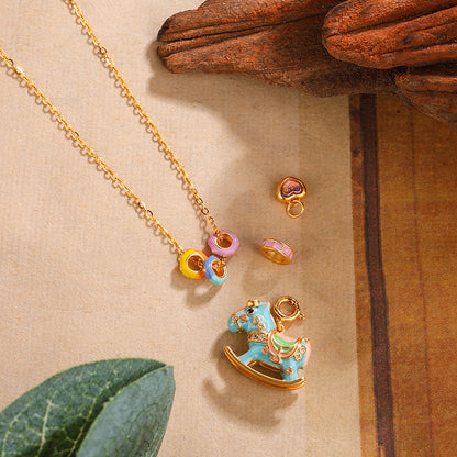 Chinese Zodiac Horse Silver Necklace – S925 Enamel Macaron Color Rocking Horse Pendant - STAR8S