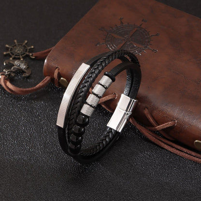Men’s Buckle Bracelet – Multi-Layer Leather & Natural Stone Beads with Zinc-Alloy Magnetic Clasp - STAR8S