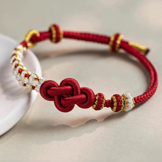 Peach Blossom Knot Red String Bracelet | Handmade with Golden Lily Flower Accents - Good Luck Charm - STAR8S