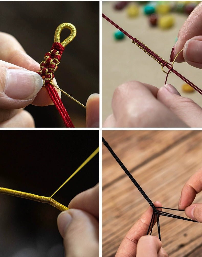 peach blossom knot red string bracelet | handmade with golden lily flower accents - good luck charm - star8s