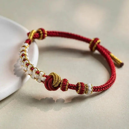 Peach Blossom Knot Red String Bracelet | Handmade with Golden Lily Flower Accents - Good Luck Charm - STAR8S