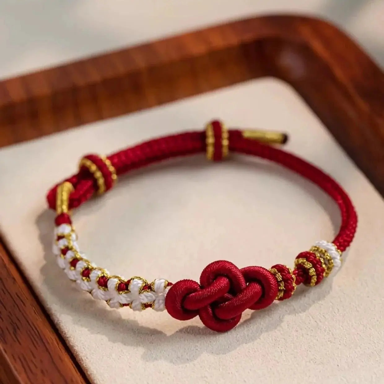 peach blossom knot red string bracelet | handmade with golden lily flower accents - good luck charm - star8s