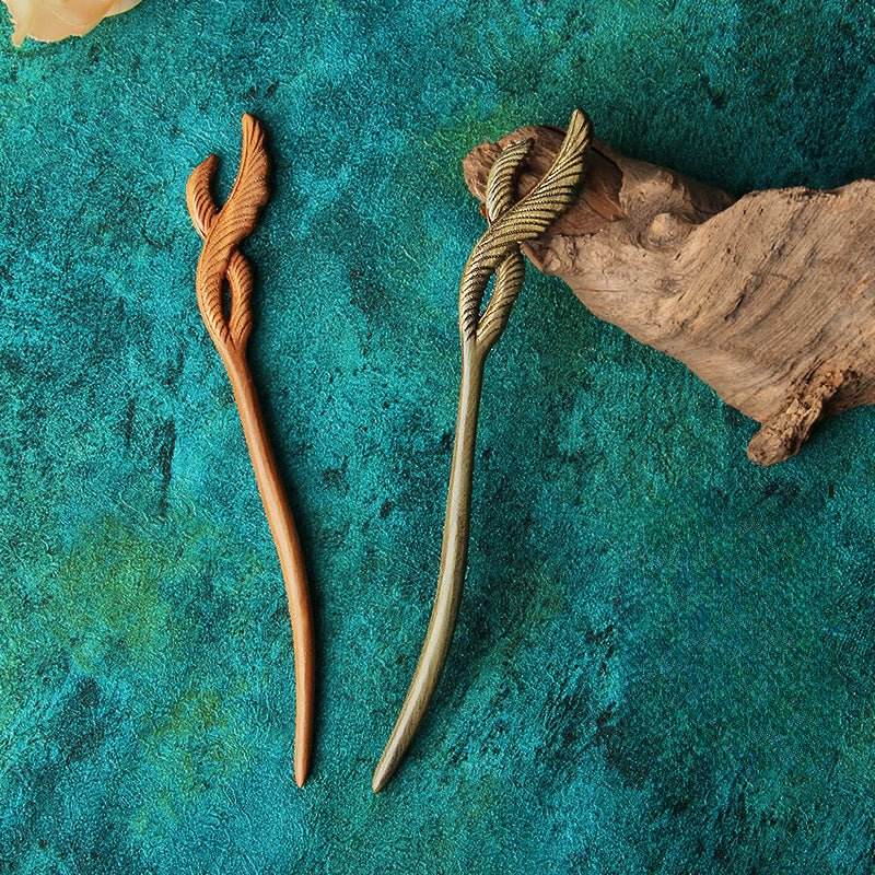 Peach Wood Carved Hairpin for Vintage Bun & Gift Giving - STAR8S