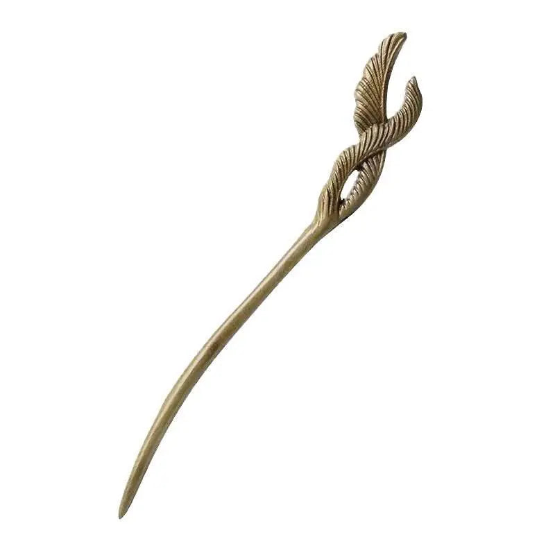 peach wood carved hairpin for vintage bun & gift giving - star8s