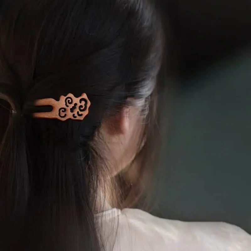 Peach Wood U shaped Double Prong Hairpin Trendy Minimalist Bun Styling Choice - STAR8S