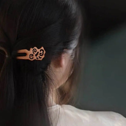 Peach Wood U shaped Double Prong Hairpin Trendy Minimalist Bun Styling Choice - STAR8S