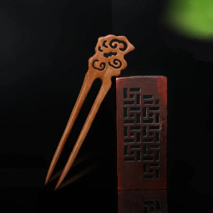 Peach Wood U shaped Double Prong Hairpin Trendy Minimalist Bun Styling Choice - STAR8S