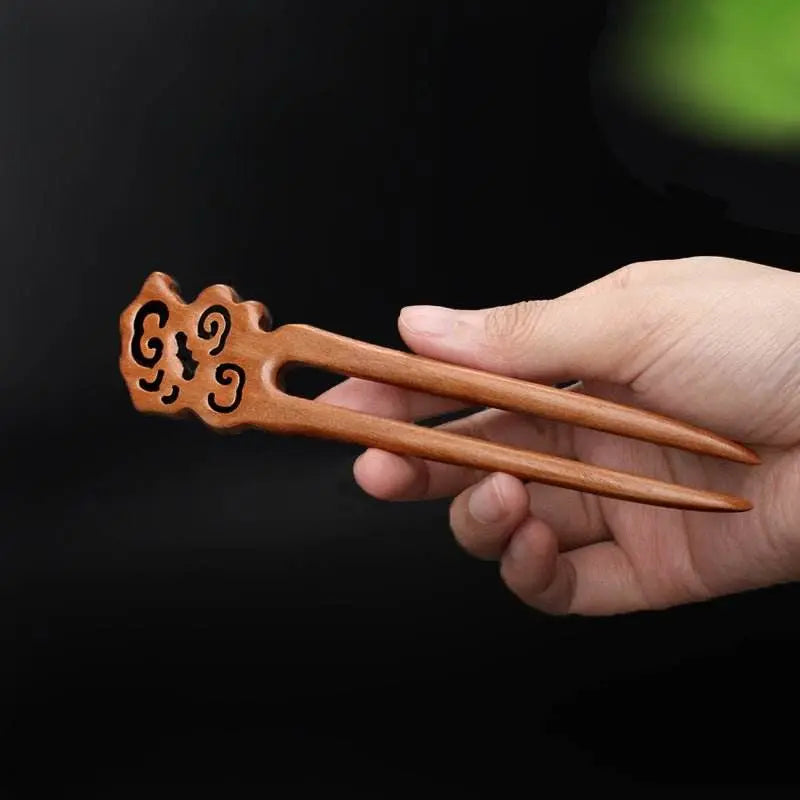 peach wood u shaped double prong hairpin trendy minimalist bun styling choice - star8s