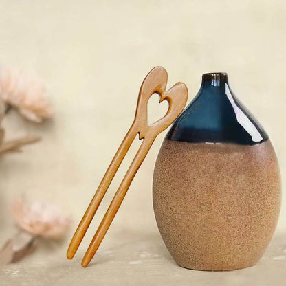 Peach Wood U shaped Heart Hairpin Ideal for Bun Styling Gifting - STAR8S