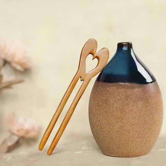 Peach Wood U shaped Heart Hairpin Ideal for Bun Styling Gifting - STAR8S