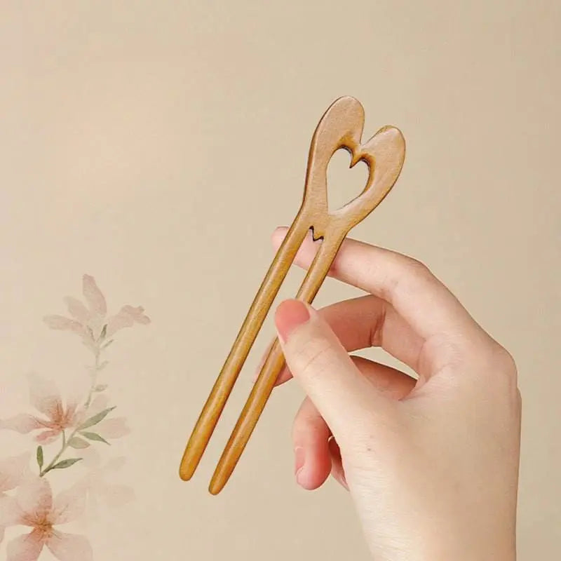peach wood u shaped heart hairpin ideal for bun styling gifting - star8s