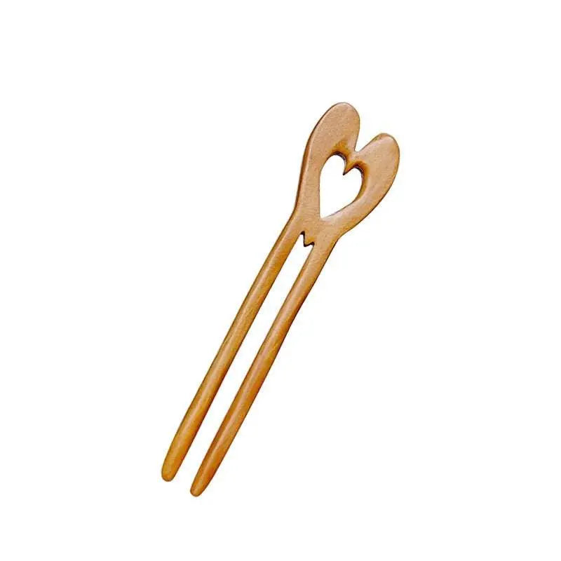 Peach Wood U shaped Heart Hairpin Ideal for Bun Styling Gifting - STAR8S