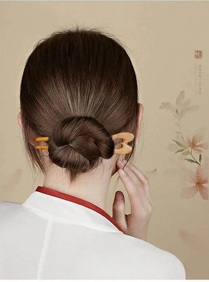 Peach Wood U shaped Heart Hairpin Ideal for Bun Styling Gifting - STAR8S